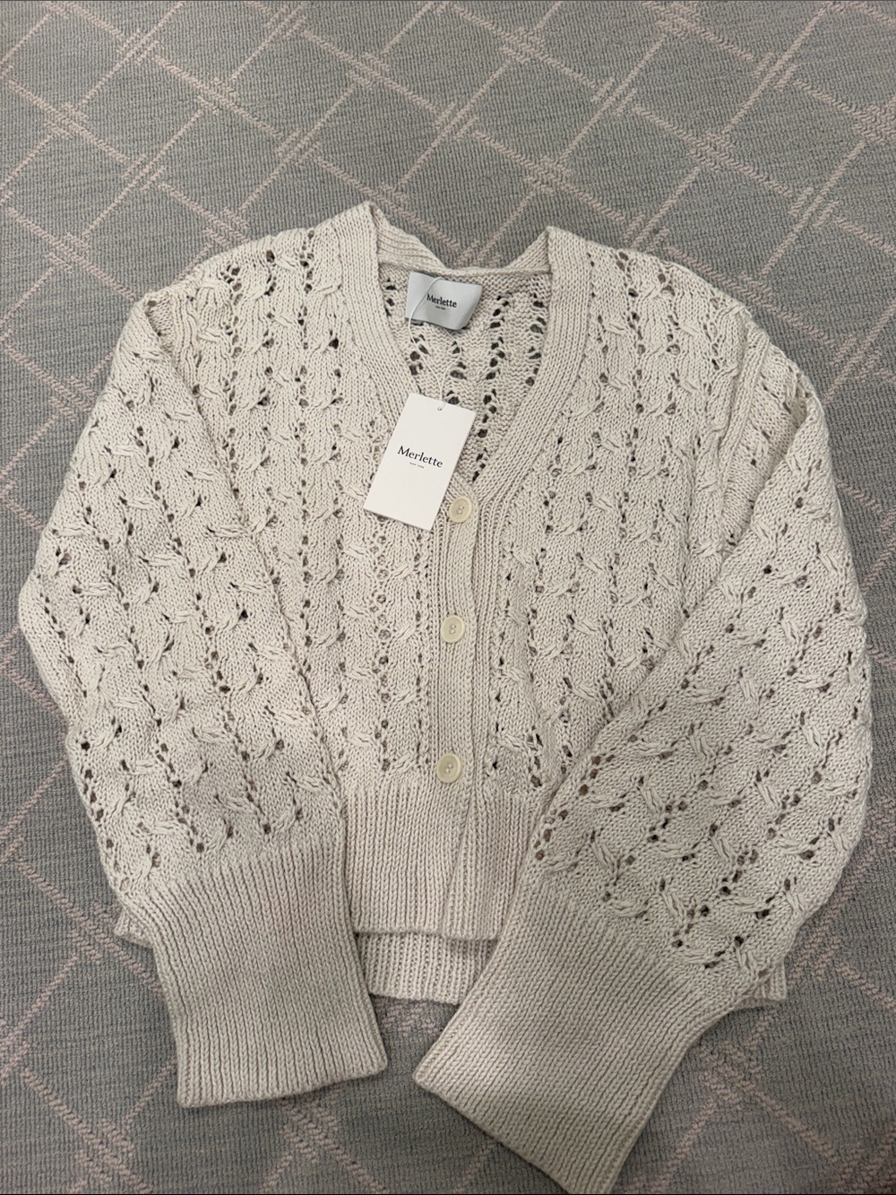 Merlette Cream Openwork Button-Front Cardigan